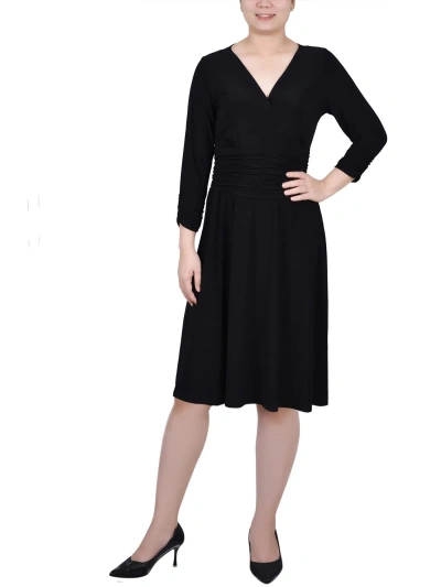 Ny Collection Petite Ruched A-line Dress In Black