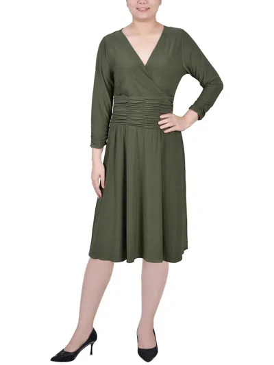 Ny Collection Petite Ruched A-line Dress In Oil Green