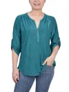 NY COLLECTION PETITES WOMENS PATTERN 1/2 ZIP BLOUSE