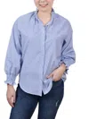 Ny Collection Plus Size Long Sleeve Button Front Blouse In Blue