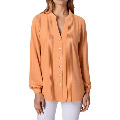 Ny Collection Plus Size Long Sleeve Pleat Front Blouse In Brown