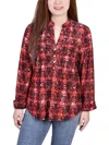 NY COLLECTION PETITES WOMENS PLAID KNIT BLOUSE