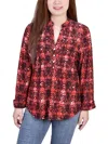 Ny Collection Plus Size 3/4 Roll Tab Sleeve Y-neck Top In Multi