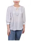 Ny Collection Petites Womens Pleated Front V-neck Blouse In Multi