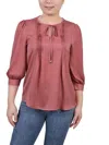 Ny Collection Petite Elbow Sleeve Satin Blouse In Silver