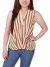 Ny Collection Petite Size Sleeveless Y-neck Pleated Hem Blouse In Multi