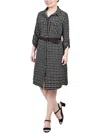 Ny Collection Petites Womens Pocket Shirtdress In Black