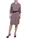 Ny Collection Petites Womens Pocket Shirtdress In Grey