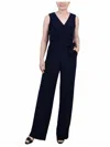 Ny Collection Petites Womens Polka Dot Belted Jumpsuit In Blue