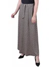 Ny Collection Petite Printed Belted Maxi Skirt In Brown