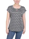 Ny Collection Petite Grommet Neck Knit Short Extended Sleeve Top In Multi