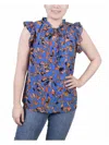 Ny Collection Petite Size Ruffled Sleeve Blouse With Tie Closure Top In Multi