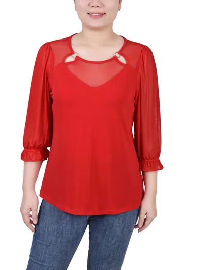 Ny Collection Petites Womens Polyester Blouse In Red