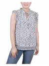 Ny Collection Petite Size Ruffled Sleeve Blouse With Tie Closure Top In Multi