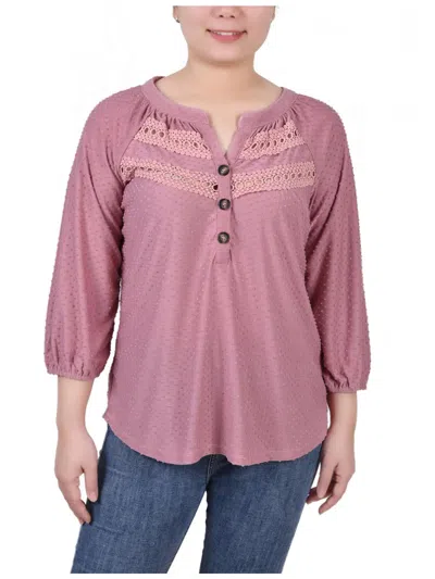 Ny Collection Petites Womens Polyester Textured Button-down Top In Mellow Rose