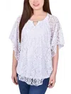 Ny Collection Petites Womens Poncho Sleeve Lace Overlay Blouse In White