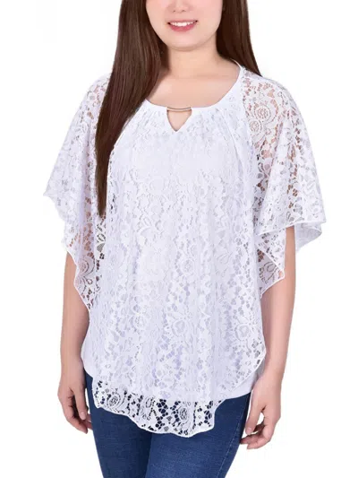 Ny Collection Petites Womens Poncho Sleeve Lace Overlay Blouse In White