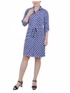 Ny Collection Petites Womens Printed Above Knee Shirtdress In Blue