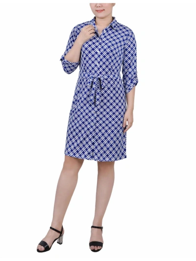 Ny Collection Petites Womens Printed Above Knee Shirtdress In Royal,white Black