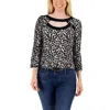Ny Collection Petites Womens Printed Cut-out Pullover Top In Black
