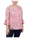 Ny Collection Women's Bell Sleeve Blouse And Solid Camisole In Pink