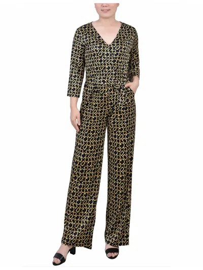 Ny Collection Petites Womens Printed Jersey Jumpsuit In Black