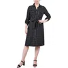 Ny Collection Petite Belted Roll Tab Zip Front Shirtdress In Multi
