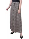 Ny Collection Petite Printed Belted Maxi Skirt In Brown
