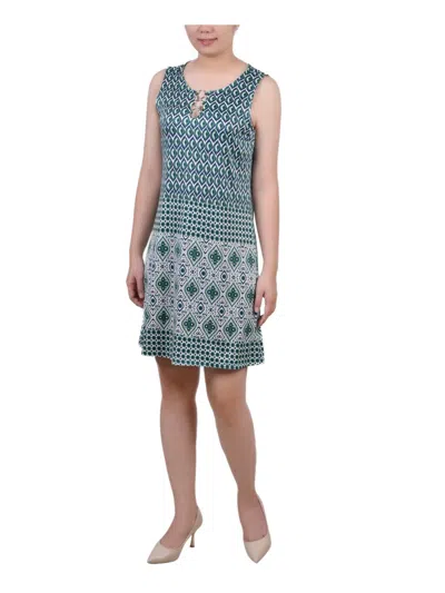 Ny Collection Petites Womens Printed Mini Dress In Green