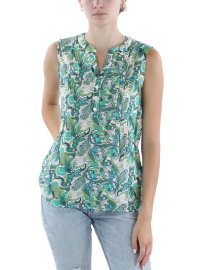 Ny Collection Petites Womens Printed Pintucked Blouse In Multi