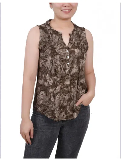 Ny Collection Women's Sleeveless Jacquard Y-neck Top In Brown