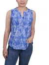 Ny Collection Petite Sleeveless Jacquard Y-neck Top In Blue
