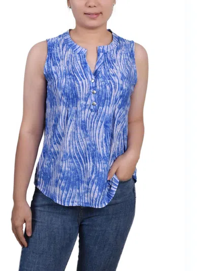 Ny Collection Petite Sleeveless Jacquard Y-neck Top In Sky Swirl Breeze