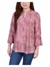 NY COLLECTION PETITES WOMENS PRINTED Y-NECK BLOUSE