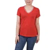 Ny Collection Petite Short Sleeve T-shirt With Stone Details In Red