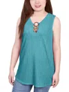 Ny Collection Petite Size Sleeveless Ribbed Top With Triple Rings In Blue