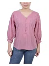 Ny Collection Petite Size 3/4 Sleeve Button Placket Jacquard Blouse In Pink