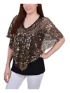 NY COLLECTION PETITES WOMENS SEQUINED PONCHO PULLOVER TOP