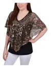 Ny Collection Petites Womens Sequined Poncho Pullover Top In Gold