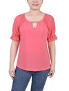 Ny Collection Petite Short Ruffle Sleeve Rhinestones Top In Multi