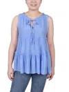 Ny Collection Petite Sleeveless Tiered Blouse In Blue