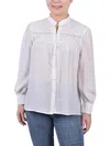 Ny Collection Petite Size Long Sleeve Striped Blouse Top In White