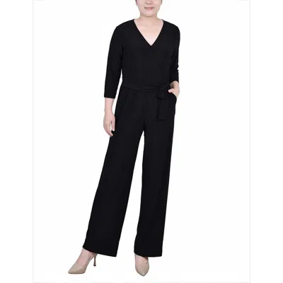 Ny Collection Petites Womens Solid Wide Leg Jumpsuit In Black