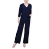 Ny Collection Petites Womens Solid Wide Leg Jumpsuit In Blue
