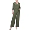 Ny Collection Petites Womens Solid Wide Leg Jumpsuit In Green