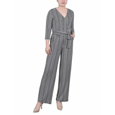 Ny Collection Petites Womens Solid Wide Leg Jumpsuit In Multi
