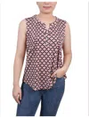 Ny Collection Women's Sleeveless Knit Y-neck Top In Pink