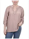 Ny Collection Plus Size Raglan Sleeve Split Neck Blouse In Beige
