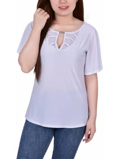 Ny Collection Women's Mesh Flutter Sleeve Knit Top In White