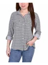 Ny Collection Petite 3/4 Sleeve Roll Tab Notch Collar Blouse In Grey